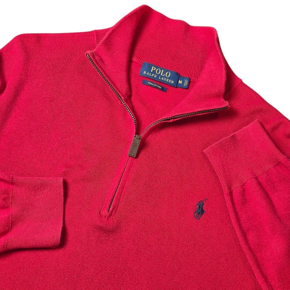 Polo Ralph Lauren Men's M Red Quarter 1/4 Zip Pima Preppy Sweater